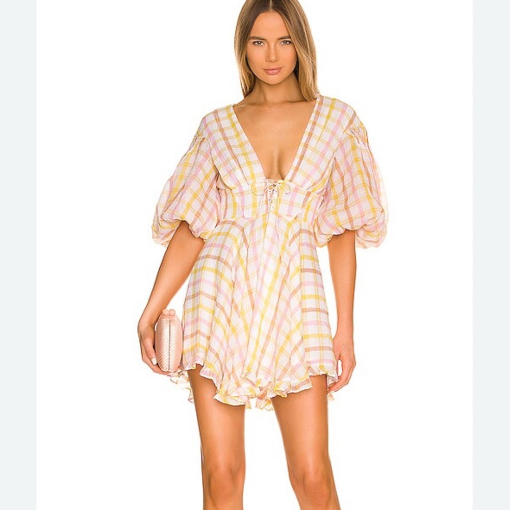 For Love & Lemons Rue Puff Sleeve Mini Dress